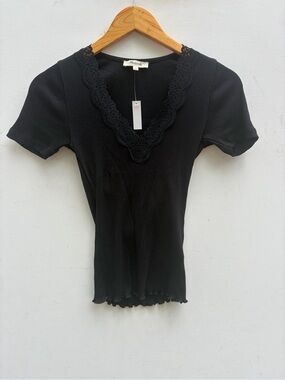 Madewell Lace Trim V Neck Tee NWT